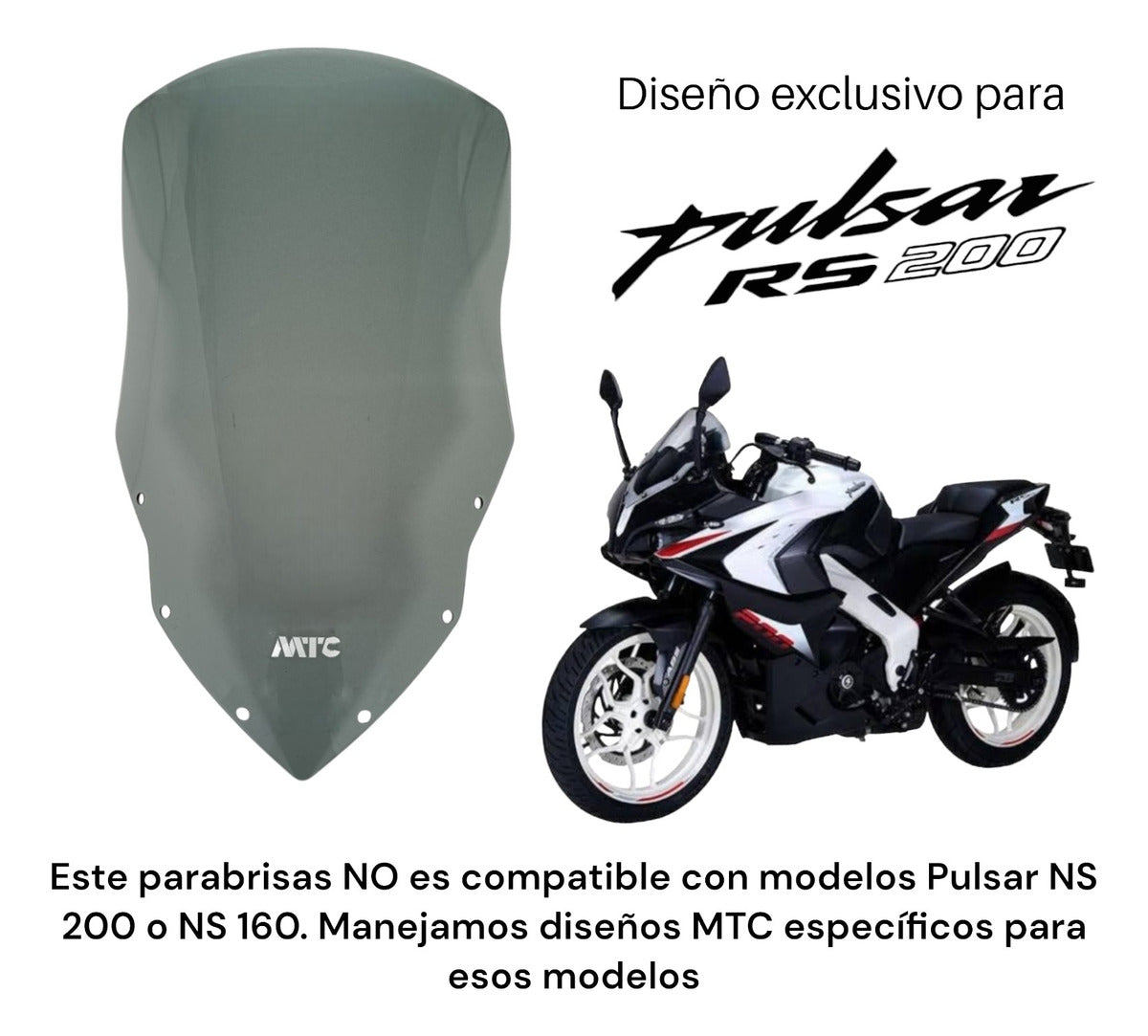 Parabrisas Alto + Extensión Para Bajaj Pulsar RS200 Humo MTC