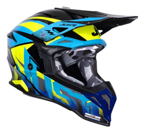 Casco Just1 J39 Revolution Motocross Enduro Azul/amarillo